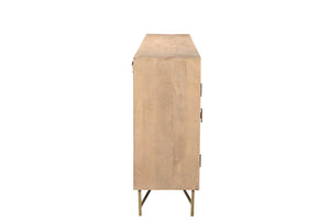 HomeRoots 95" Solid Wood Carved Geometric Sideboard in Antiqued Gold - Elegant Storage for Any Space! 521383