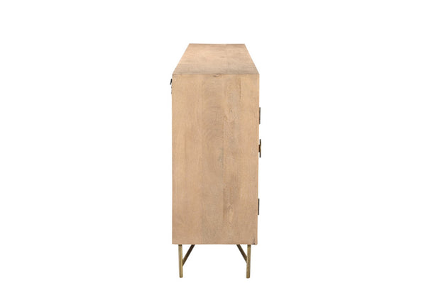 HomeRoots 95" Solid Wood Carved Geometric Sideboard in Antiqued Gold - Elegant Storage for Any Space! 521383