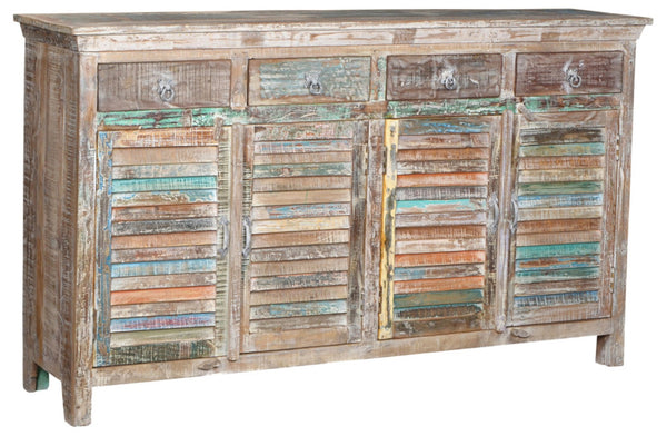 HomeRoots 72" Rustic Reclaimed Wood Sideboard with Colorful Shutter Doors – Stylish Storage for Any Room 521391