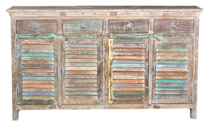 HomeRoots 72" Rustic Reclaimed Wood Sideboard with Colorful Shutter Doors – Stylish Storage for Any Room 521391