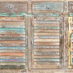 HomeRoots 72" Rustic Reclaimed Wood Sideboard with Colorful Shutter Doors – Stylish Storage for Any Room 521391