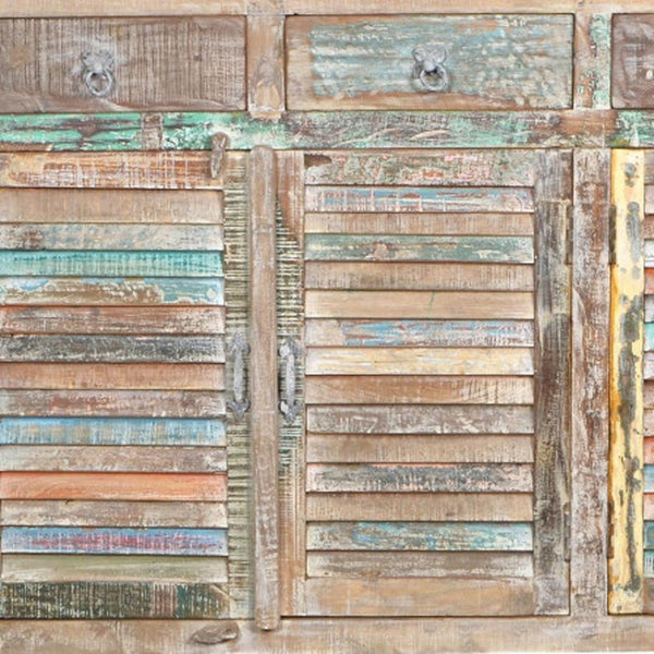 HomeRoots 72" Rustic Reclaimed Wood Sideboard with Colorful Shutter Doors – Stylish Storage for Any Room 521391