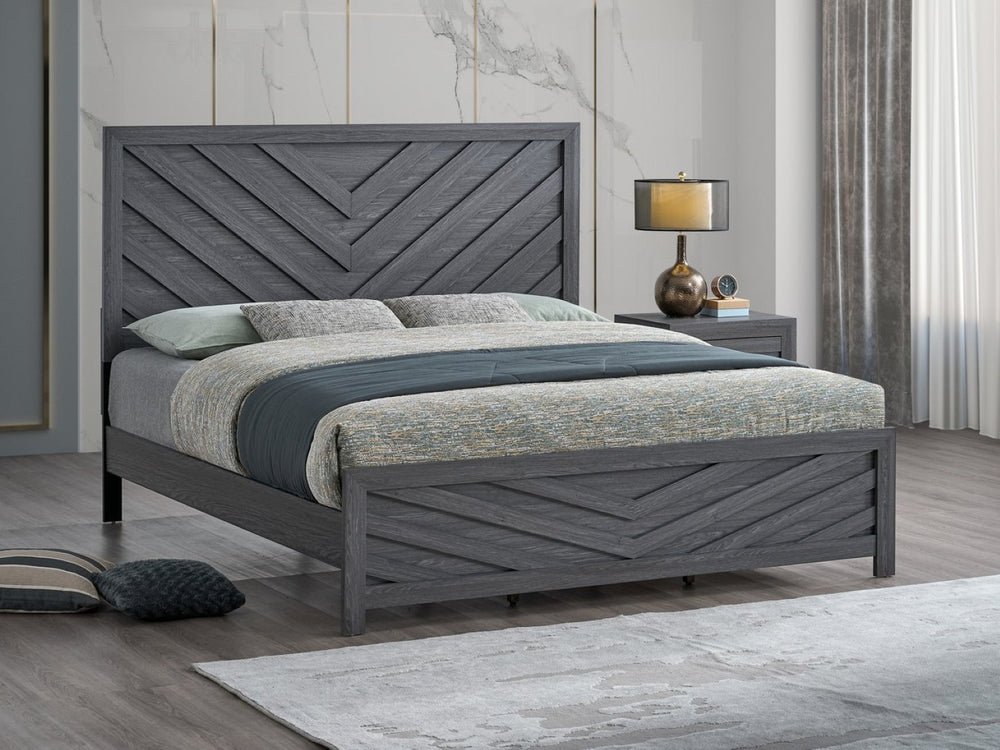 English Elm Rustica Queen Panel Bed Gray Finish Architectural Trim Overlay Modern Bedroom Frame B078S00656