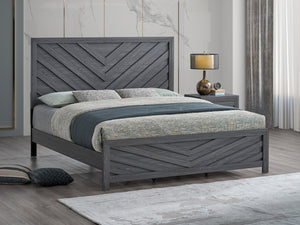English Elm Rustica Queen Panel Bed Gray Finish Architectural Trim Overlay Modern Bedroom Frame B078S00656