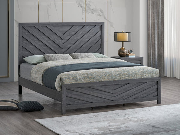 English Elm Rustica Queen Panel Bed Gray Finish Architectural Trim Overlay Modern Bedroom Frame B078S00656