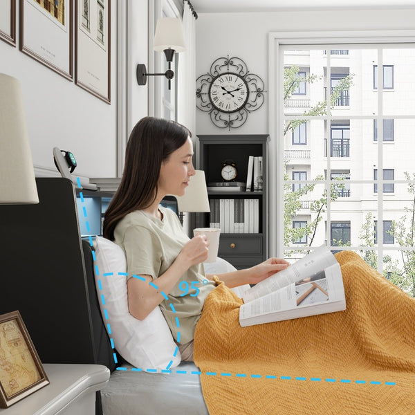 English Elm Queen Metal Platform Bed with Ergonomic Headboard Built-in Outlets and Storage Shelf W3107S00006