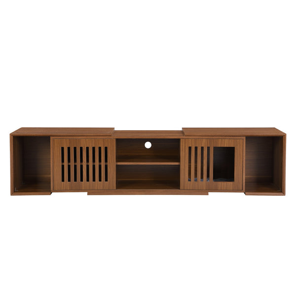 English Elm Mid-Century Extendable TV Stand 54.3"-80" with Hidden Cat House & Litter Enclosure, Walnut Finish N843P255637W