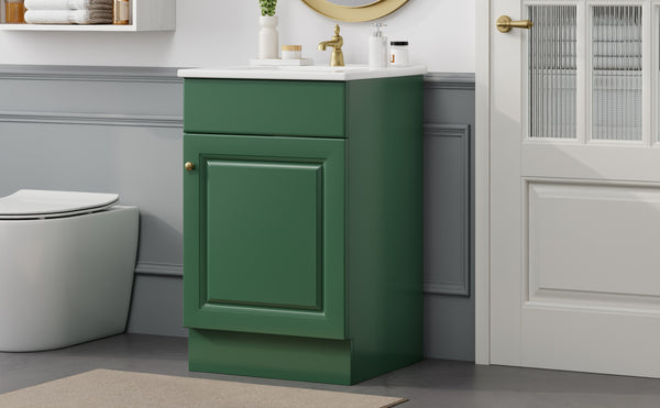 English Elm Christopher Knight Home® - 20" Bathroom Vanity with Ceramic Sink and Soft-Close Door, Gold Knob, Adjustable Shelf Storage Green N759P237946F