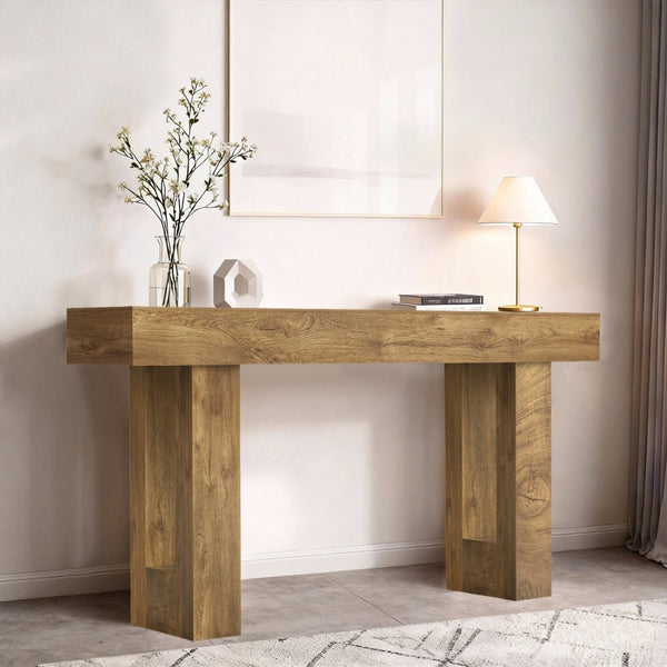 English Elm 63'' Farmhouse Console Table Rustic Wood Grain Sofa for Entryway or Hallway W3204P401255