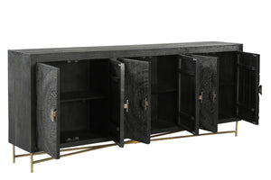 HomeRoots 95" Black Distressed Solid Wood Sideboard – Handcrafted Geometric Design with Ample Storage & Style 521424
