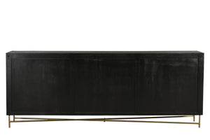 HomeRoots 95" Black Distressed Solid Wood Sideboard – Handcrafted Geometric Design with Ample Storage & Style 521424