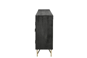 HomeRoots 95" Black Distressed Solid Wood Sideboard – Handcrafted Geometric Design with Ample Storage & Style 521424