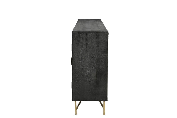 HomeRoots 95" Black Distressed Solid Wood Sideboard – Handcrafted Geometric Design with Ample Storage & Style 521424