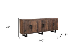 HomeRoots 100" Rustic Reclaimed Wood Sideboard with Six Doors - Stylish Storage for Modern Farmhouse Decor 521429