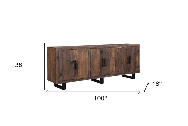 HomeRoots 100" Rustic Reclaimed Wood Sideboard with Six Doors - Stylish Storage for Modern Farmhouse Decor 521429