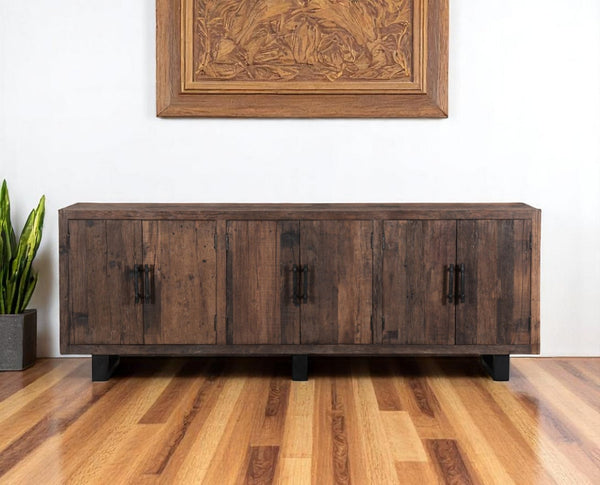 HomeRoots 100" Rustic Reclaimed Wood Sideboard with Six Doors - Stylish Storage for Modern Farmhouse Decor 521429
