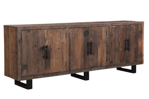 HomeRoots 100" Rustic Reclaimed Wood Sideboard with Six Doors - Stylish Storage for Modern Farmhouse Decor 521429