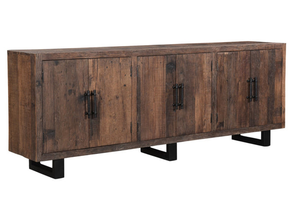 HomeRoots 100" Rustic Reclaimed Wood Sideboard with Six Doors - Stylish Storage for Modern Farmhouse Decor 521429