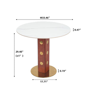 English Elm Modern Round Dining Table - 33.5" Sintered Stone Top With Wooden Legs & Gold Base For Small Spaces P1 W1535S00584-GIGA