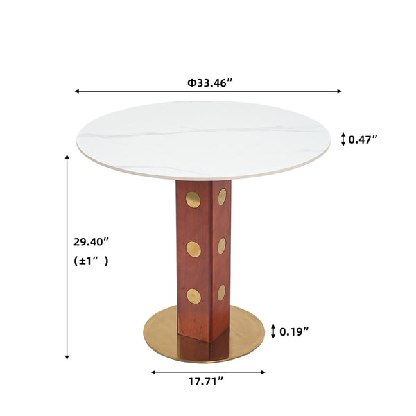 English Elm Modern Round Dining Table - 33.5" Sintered Stone Top With Wooden Legs & Gold Base For Small Spaces P1 W1535S00584-GIGA