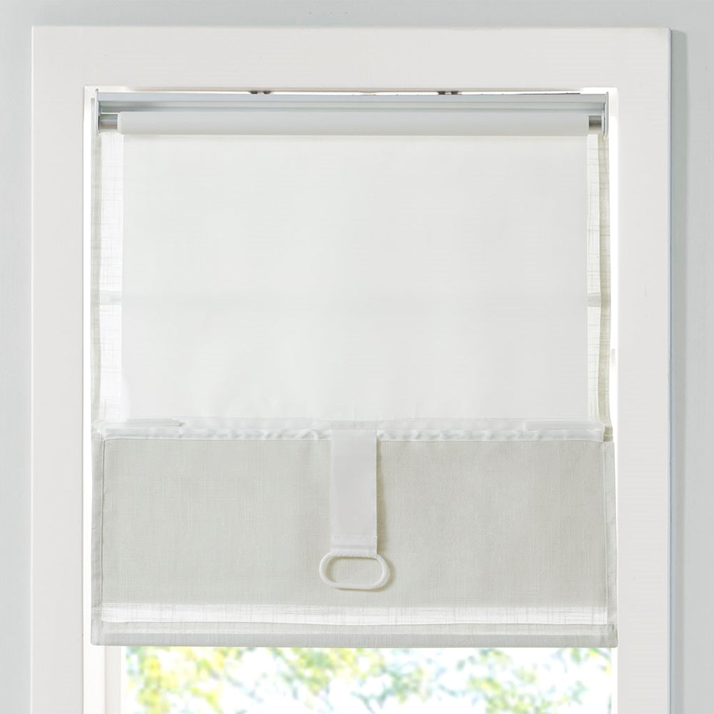 English Elm Linen Blend Light-Filtering Cordless Roman Shade with Textured Fabric, OEKO-TEX Certified Window Drapery 27x64 White 10.24 L x 5.64 W x 7.48 H B035129746