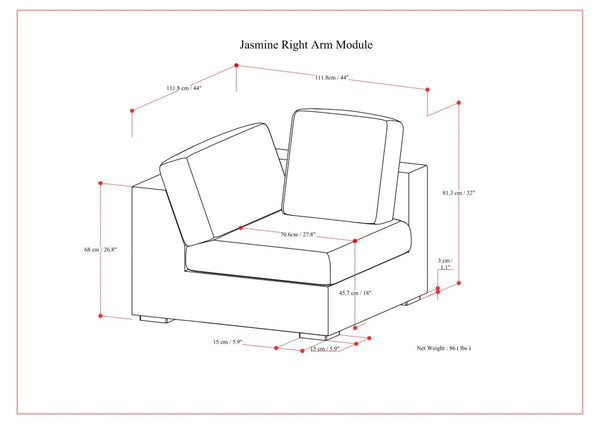 English Elm Jasmine Right Arm Sofa Module - Stylish Cloud Grey Performance Fabric, Custom Configurations & Comfort B136P199225