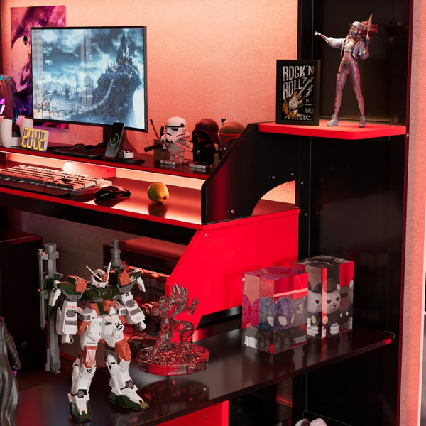English Elm Full Size Gaming Loft Bed with Rgb Lighting Built-in Desk and Usb Charging Ports LT000275AAJ