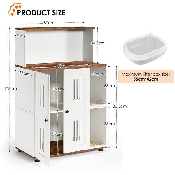 English Elm Litter Box Cabinet for Two Cats Wooden Enclosure with Ventilated Doors Side Table W1687P170693
