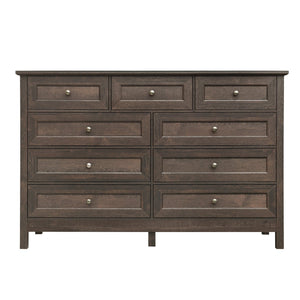 English Elm Wood Rustic Storage Dresser with 9 Drawers, Silver Handles and X Side Accents for Stylish Storage Brown N709P288888D