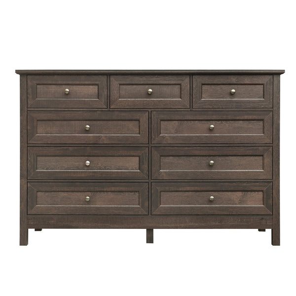 English Elm Wood Rustic Storage Dresser with 9 Drawers, Silver Handles and X Side Accents for Stylish Storage Brown N709P288888D