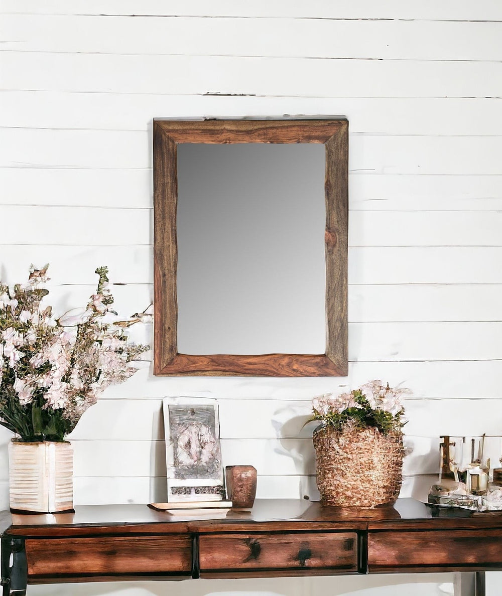 Homeroots 44" Dark Brown Solid Wood Framed Accent Mirror  Wood 521563
