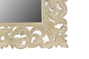 HomeRoots 47" Antiqued White Carved Scrollwork Mirror - Rustic Mango Wood Accent for Home Décor & Elegance 521566