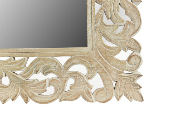 HomeRoots 47" Antiqued White Carved Scrollwork Mirror - Rustic Mango Wood Accent for Home Décor & Elegance 521566
