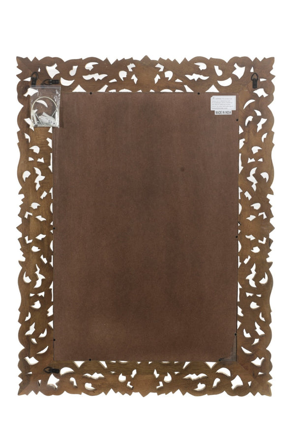 HomeRoots 47" Antiqued White Carved Scrollwork Mirror - Rustic Mango Wood Accent for Home Décor & Elegance 521566