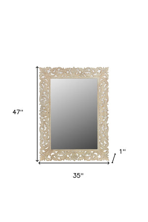 HomeRoots 47" Antiqued White Carved Scrollwork Mirror - Rustic Mango Wood Accent for Home Décor & Elegance 521566