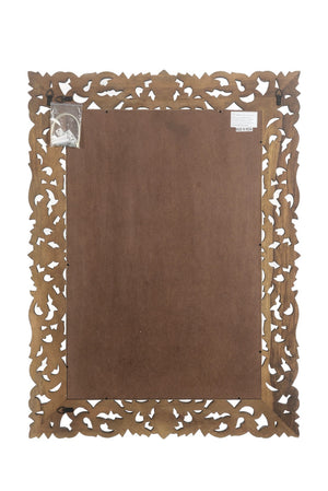 HomeRoots 47" Black Floral Carved Accent Mirror - Handcrafted Solid Wood Frame for Rustic Elegance & Charm 521567