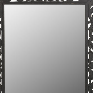 HomeRoots 47" Black Floral Carved Accent Mirror - Handcrafted Solid Wood Frame for Rustic Elegance & Charm 521567