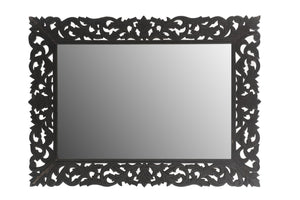 HomeRoots 47" Black Floral Carved Accent Mirror - Handcrafted Solid Wood Frame for Rustic Elegance & Charm 521567