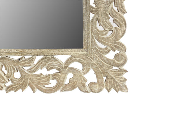 Homeroots 35" Gray Floral Carved Solid Wood Framed Accent Mirror  Wood 521568
