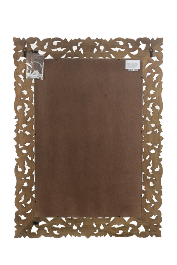 Homeroots 35" Gray Floral Carved Solid Wood Framed Accent Mirror  Wood 521568