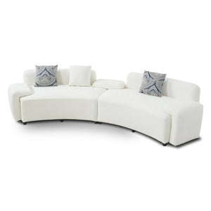 English Elm 122" Curved Sofa Off-white Fabric Four Seat Modern Living Room Couch with Damask Pillows Light Beige N758T030405A