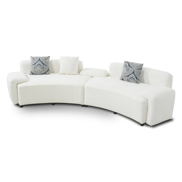 English Elm 122" Curved Sofa Off-white Fabric Four Seat Modern Living Room Couch with Damask Pillows Light Beige N758T030405A