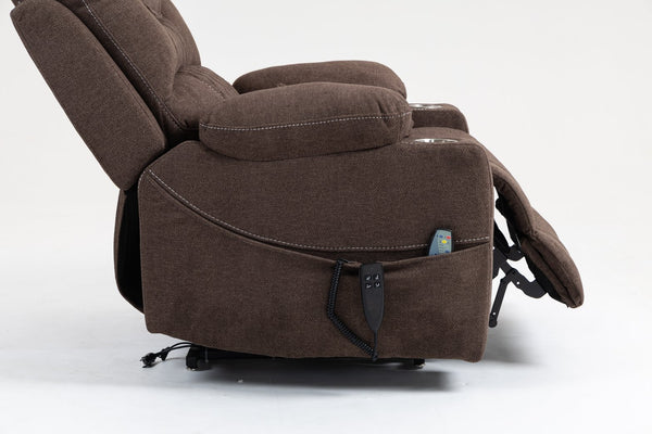 English Elm Lounge Electric Lift Recliner Chair - Oversized Velvet Sofa With 180° Full Recline & Cup Holders W547S00050