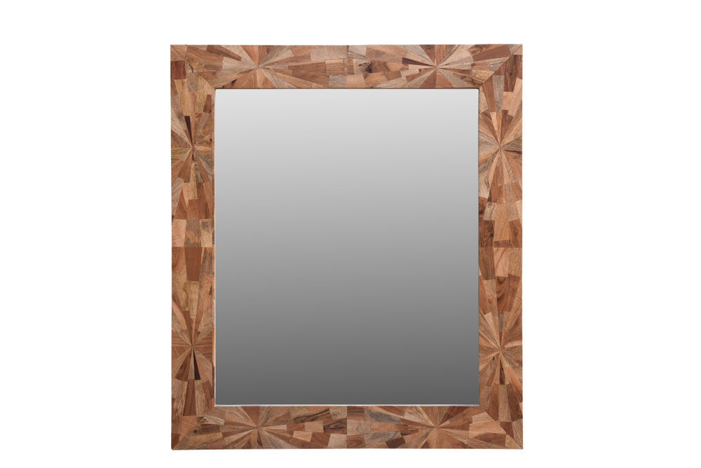 Homeroots 46" Brown Solid Wood Geometric Starburst Framed Accent Mirror  Wood 521570