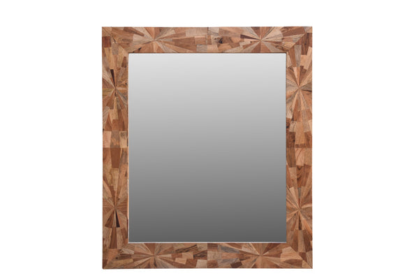 Homeroots 46" Brown Solid Wood Geometric Starburst Framed Accent Mirror  Wood 521570