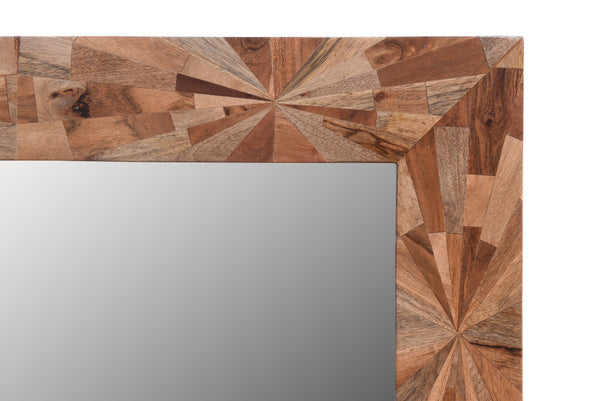 Homeroots 46" Brown Solid Wood Geometric Starburst Framed Accent Mirror  Wood 521570