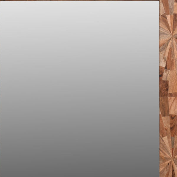 Homeroots 46" Brown Solid Wood Geometric Starburst Framed Accent Mirror  Wood 521570