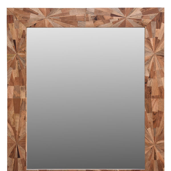 Homeroots 46" Brown Solid Wood Geometric Starburst Framed Accent Mirror  Wood 521570