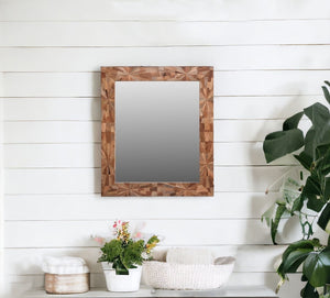 Homeroots 46" Brown Solid Wood Geometric Starburst Framed Accent Mirror  Wood 521570