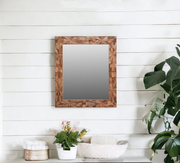 Homeroots 46" Brown Solid Wood Geometric Starburst Framed Accent Mirror  Wood 521570